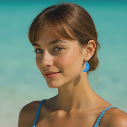 Bermuda Blue Opal Moon Earring