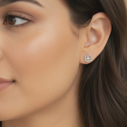 Sterling Silver Stud Earrings with Hexagon Filigree