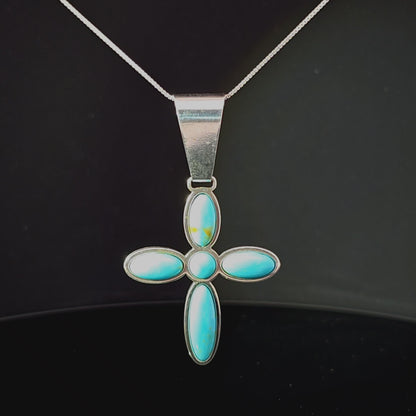 Sterling Silver Turquoise Cross Necklace and Earring Set