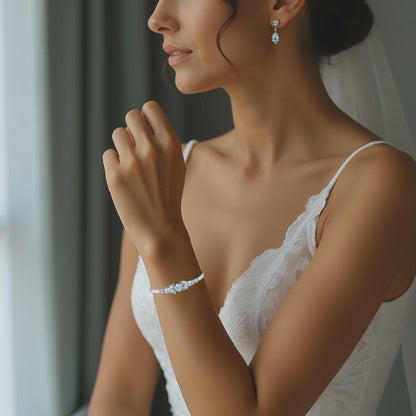 Silver Cuff Crystal Marquise Bracelet
