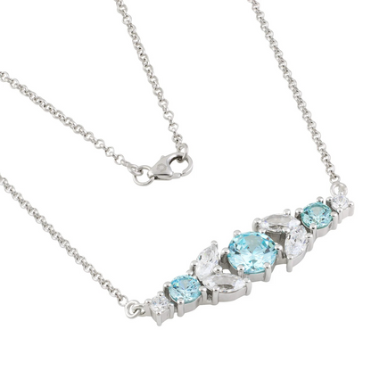 Silver Aquamarine Crystal Bar Necklace