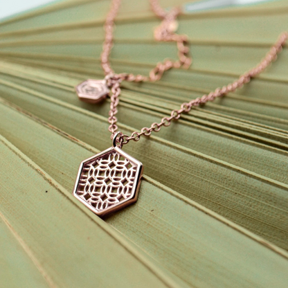 Rose Gold Necklace with Hexagon Lace Filigree