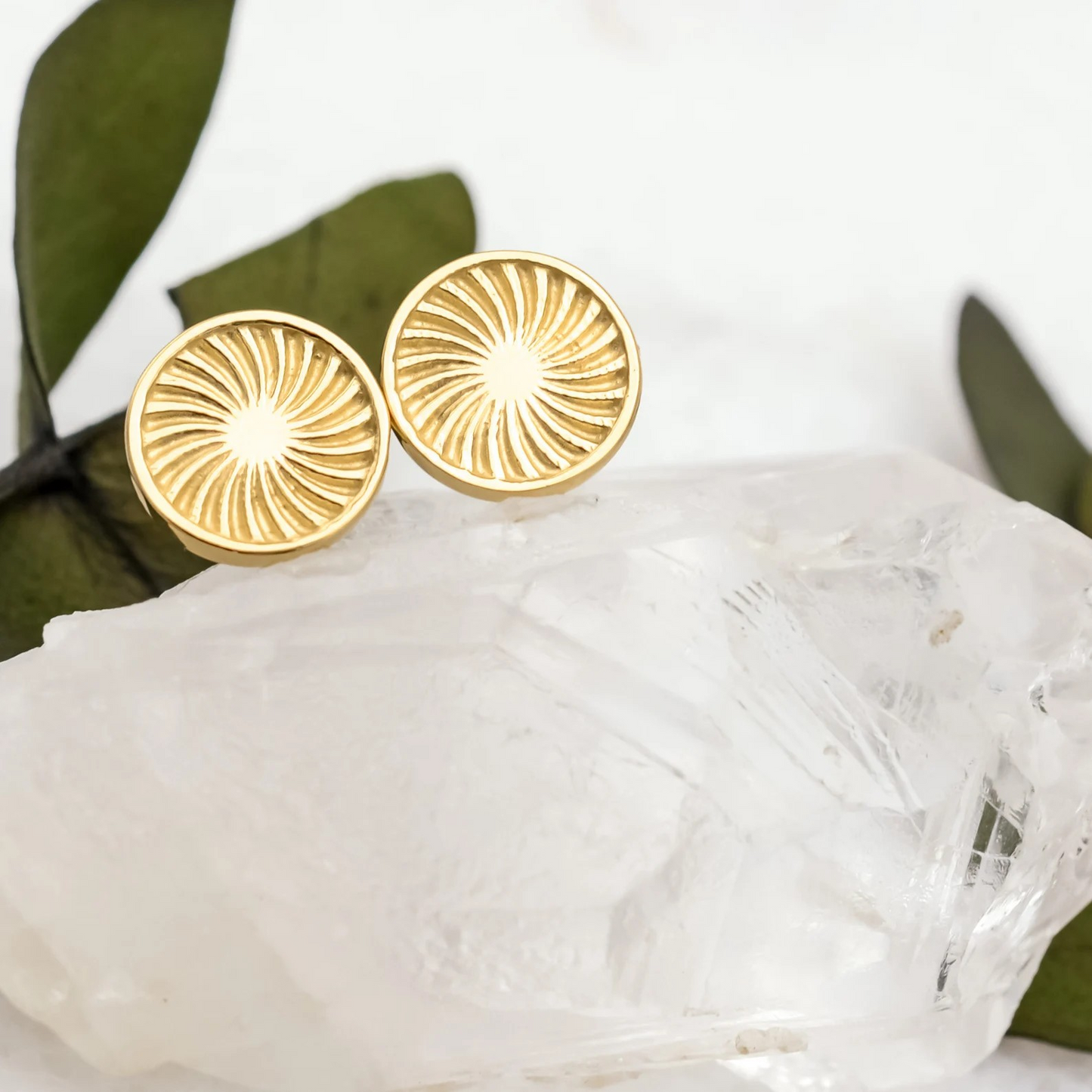 Gold Sunburst Stud Earrings