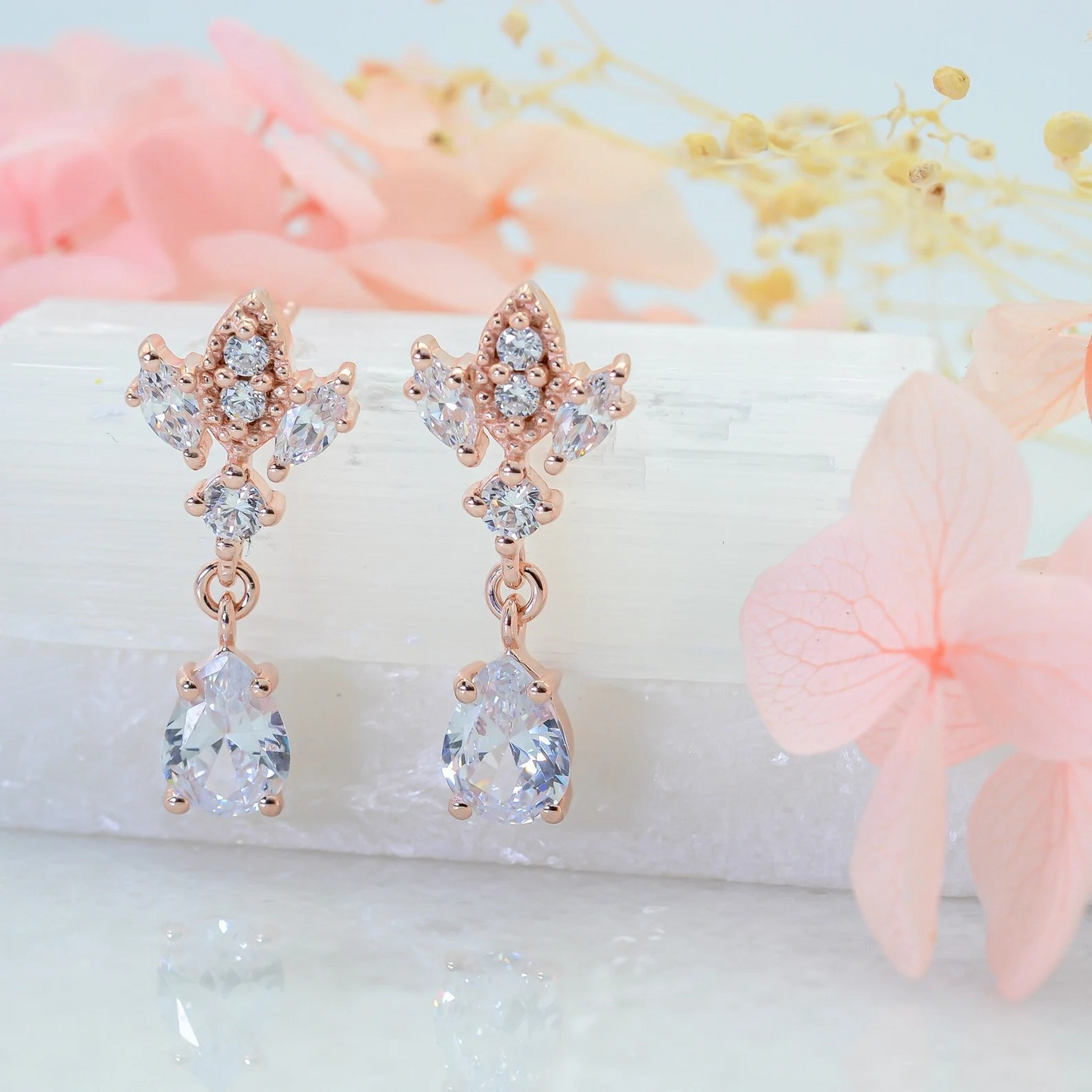 Rose Gold Antique Chandelier CZ Drop Earrings