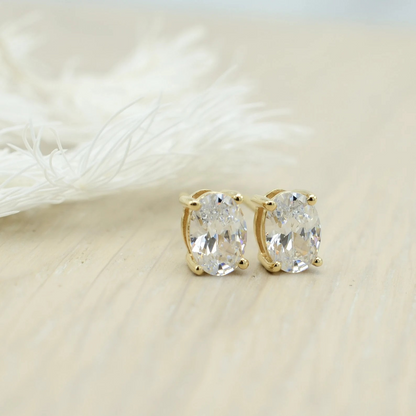 Gold Oval CZ Stud Earrings