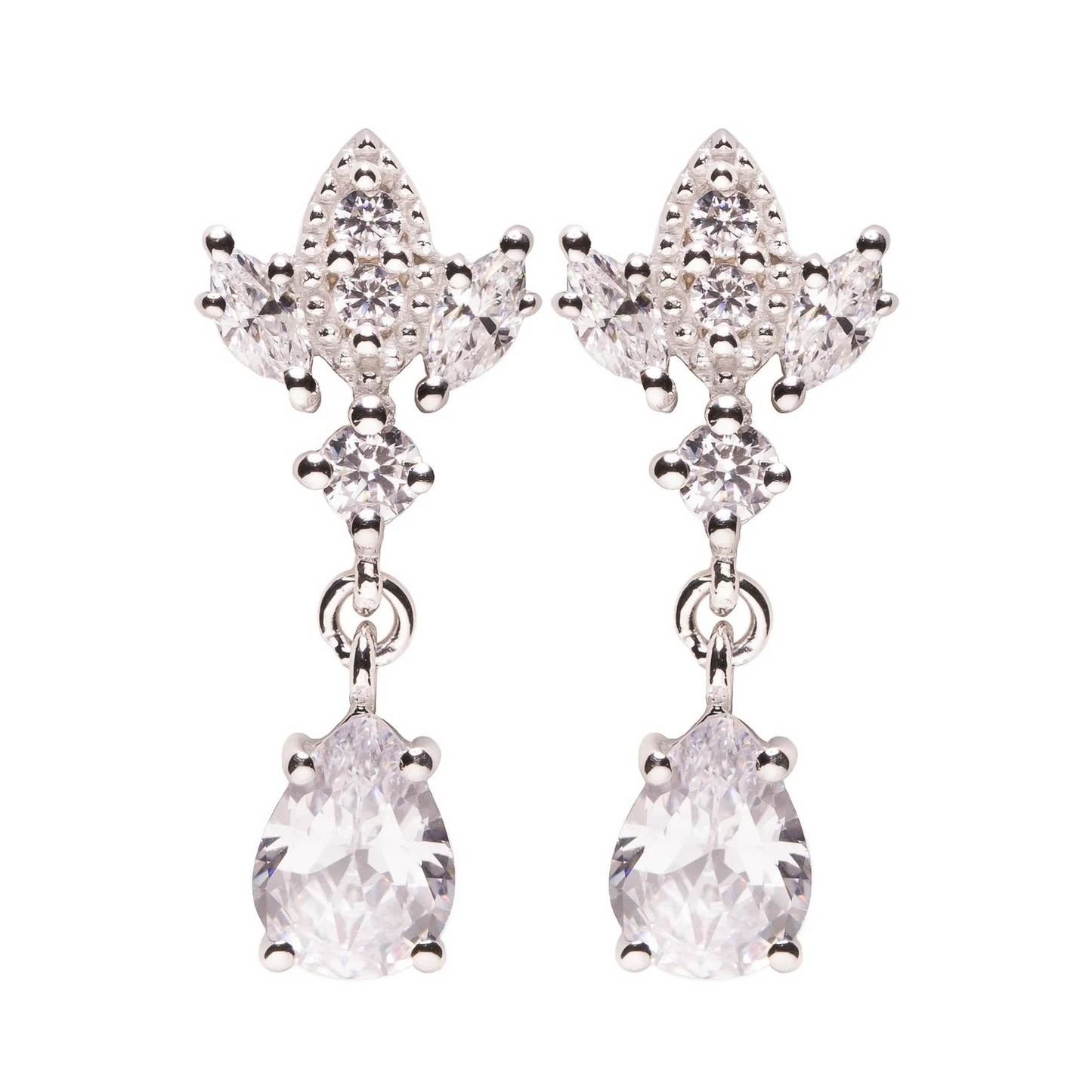 Silver Antique Chandelier CZ Teardrop Earrings